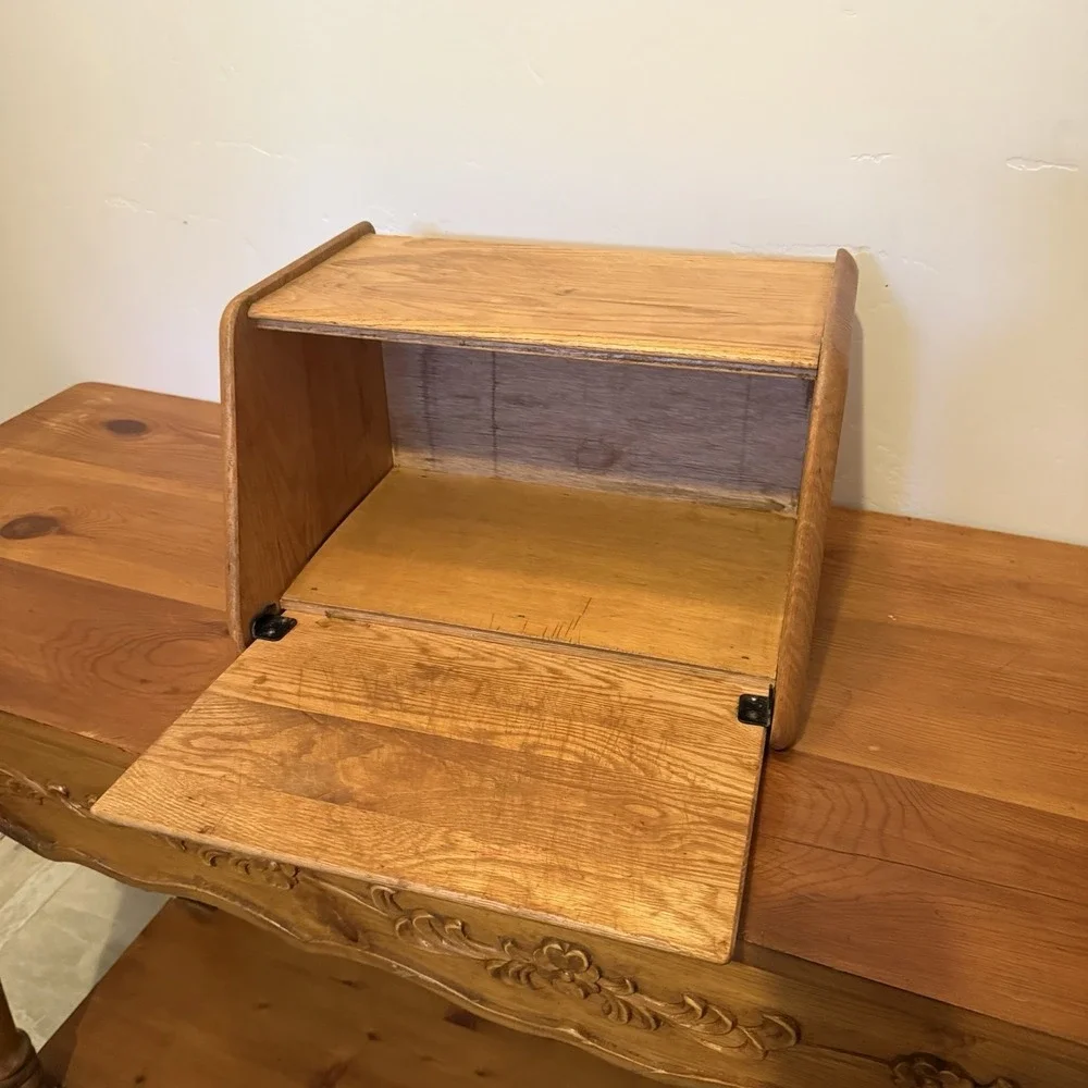 Vintage Hinge Front Solid Oak Breadbox Cutting Board